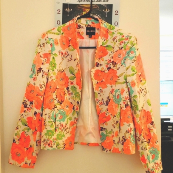 Casual Floral Blazer, Pink/Green/White - Picture 3 of 3